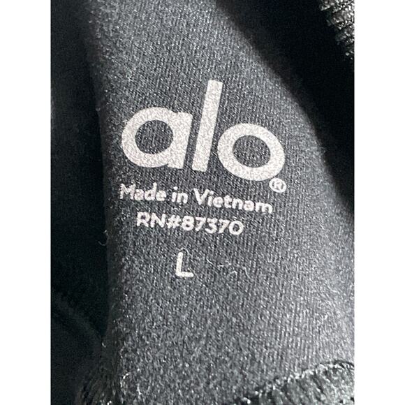 Alo Women's Black Ribbed Waist High Rise Yoga Workout Athletic Biker Shorts Sz L - Picture 6 of 6